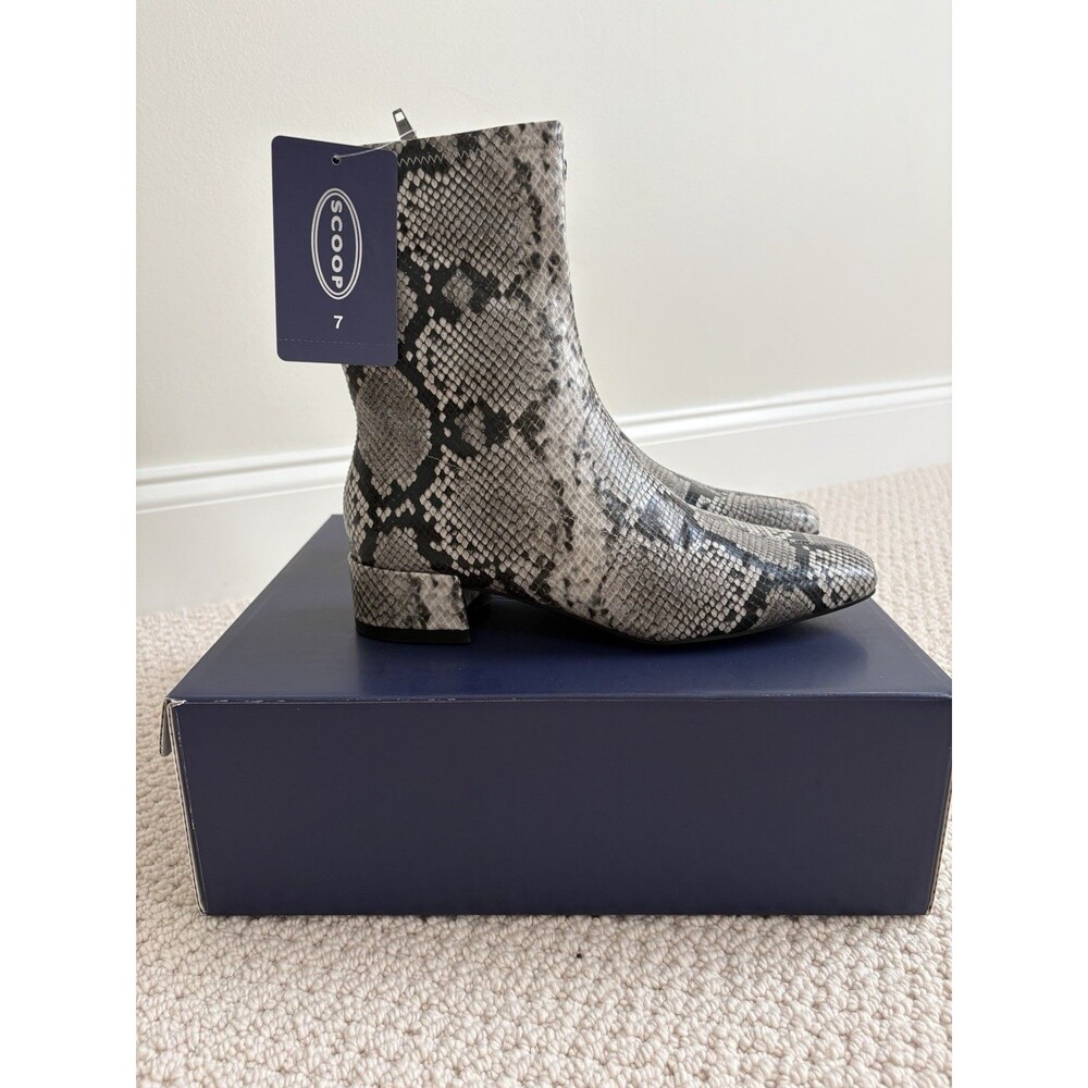 Scoop Snake Print Ankle Bootie US 7 Zip Stretch Memory Foam Square Toe